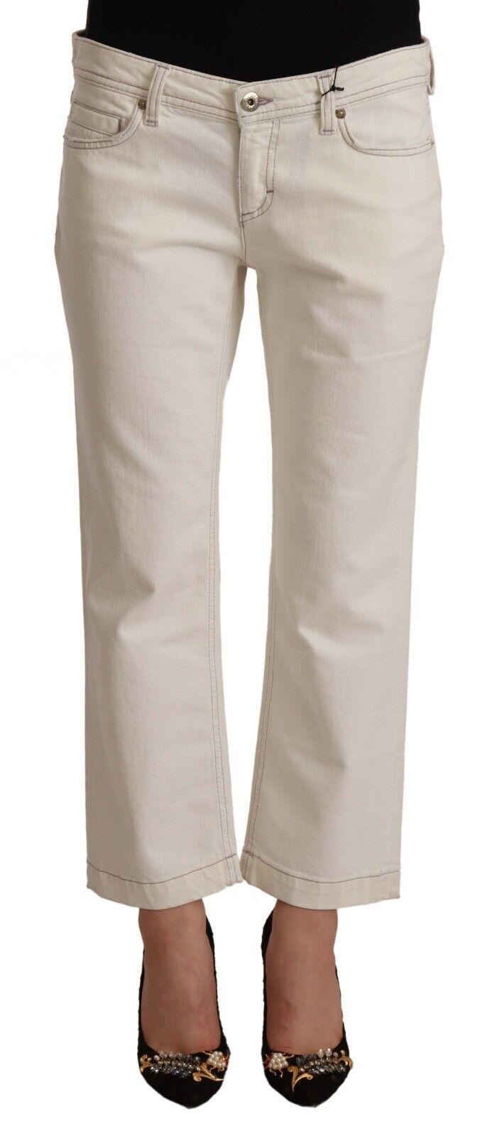 Dolce & Gabbana – Ausgestellte, verkürzte Jeans aus Baumwolle in Off-White