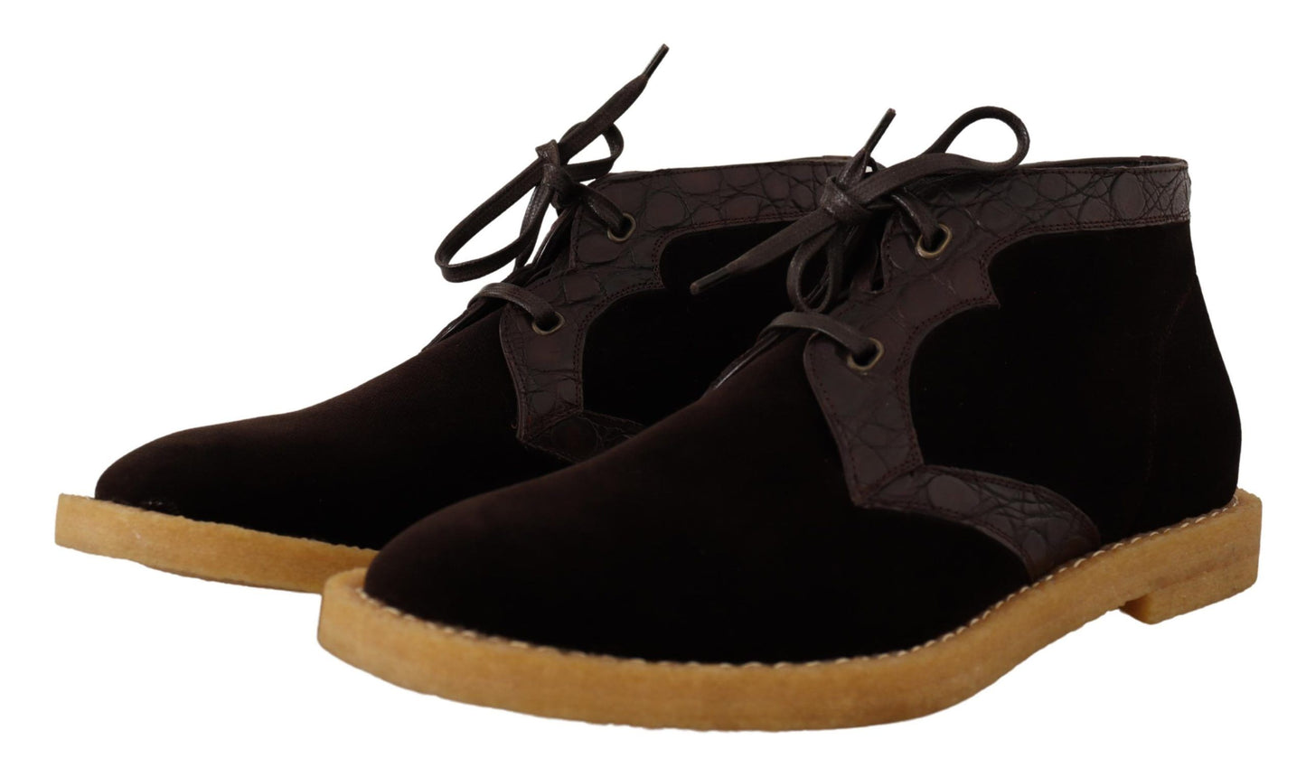 Dolce & Gabbana Braune Samtstiefel aus exotischem Leder