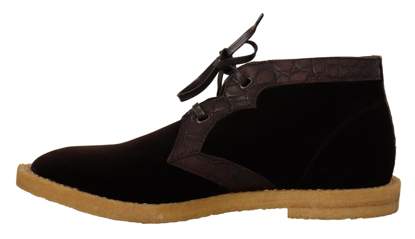 Dolce & Gabbana Braune Samtstiefel aus exotischem Leder