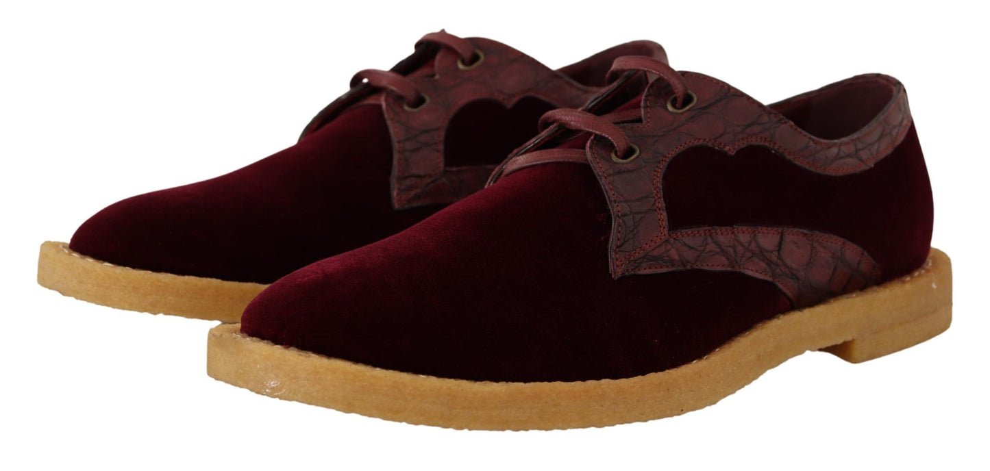 Dolce & Gabbana Bordeaux Samtschuhe aus exotischem Leder