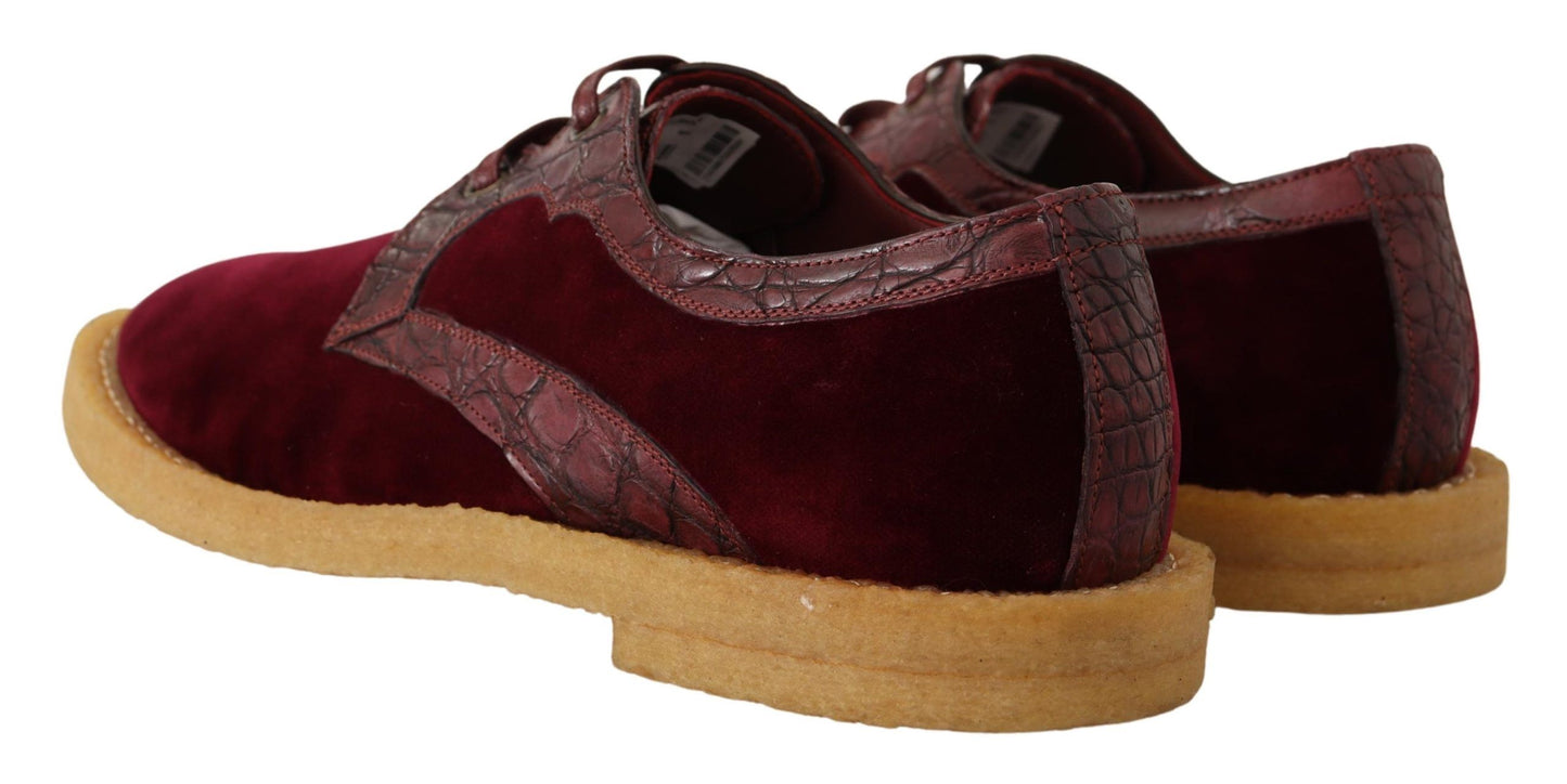 Dolce & Gabbana Bordeaux Samtschuhe aus exotischem Leder