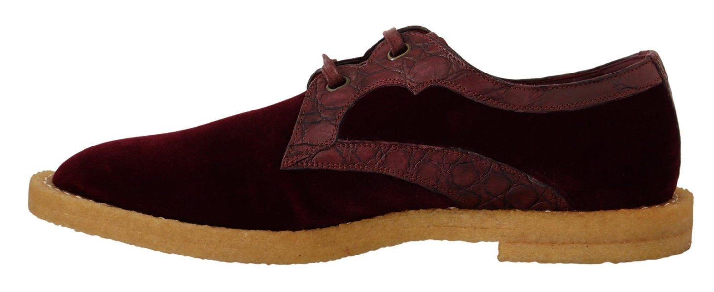 Dolce & Gabbana Bordeaux Samtschuhe aus exotischem Leder