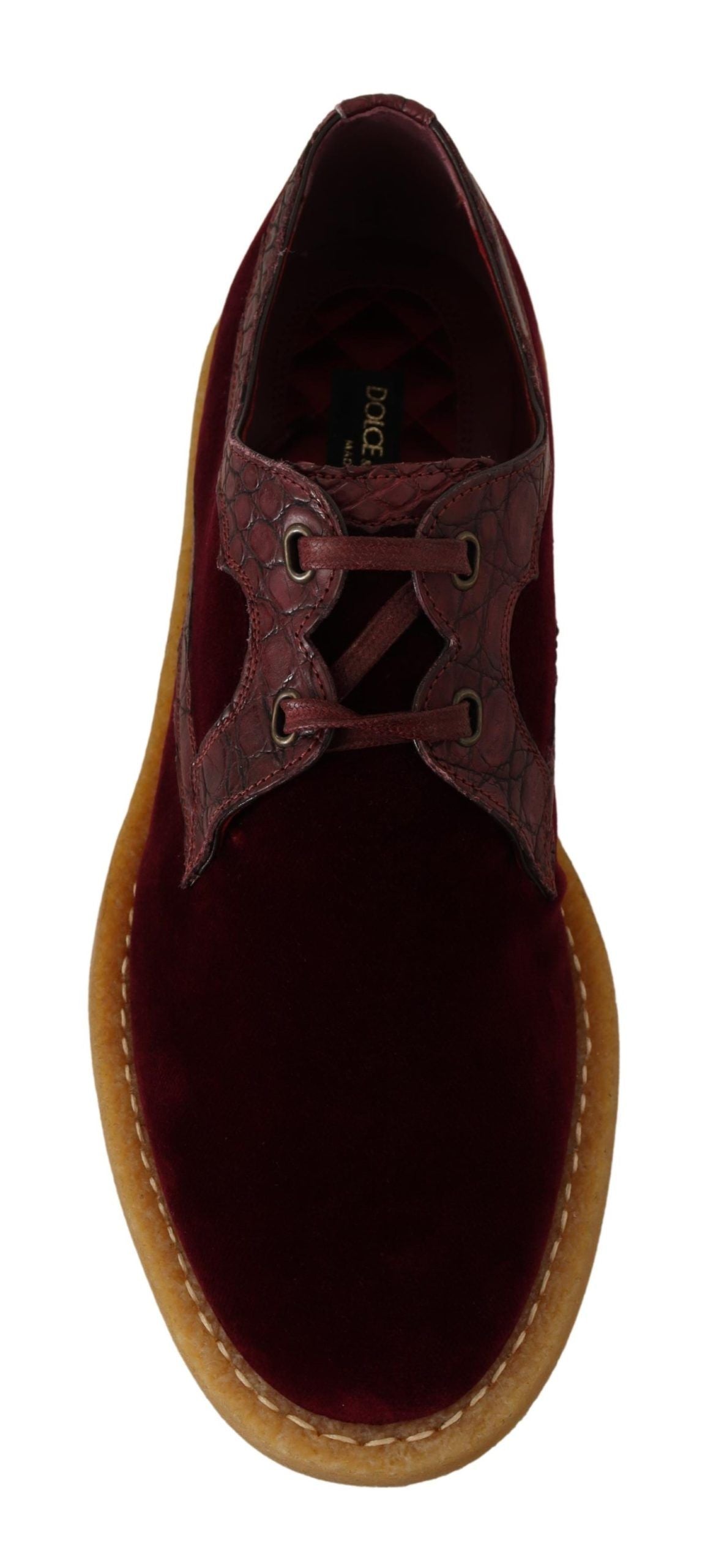 Dolce & Gabbana Bordeaux Samtschuhe aus exotischem Leder