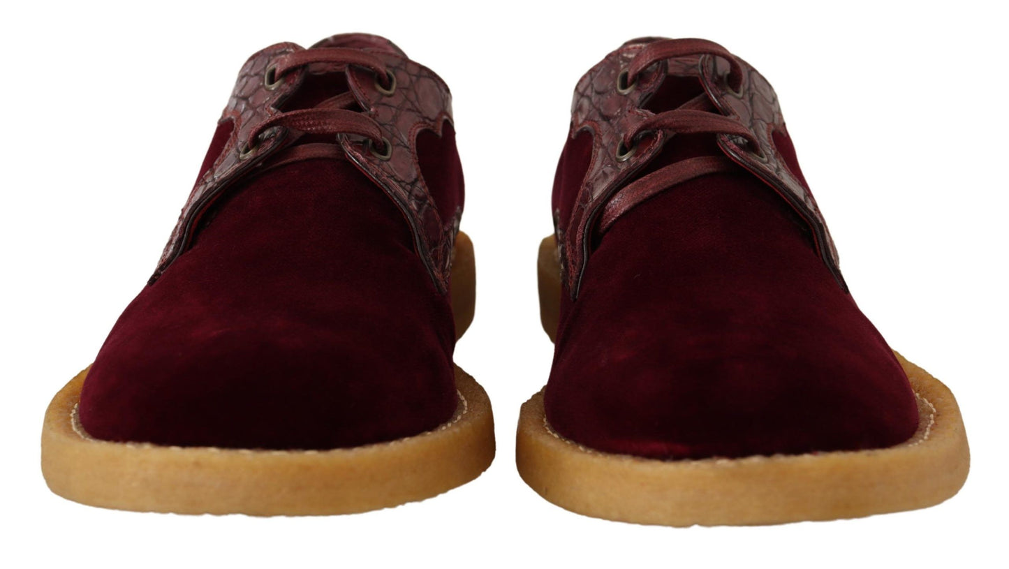 Dolce & Gabbana Bordeaux Samtschuhe aus exotischem Leder