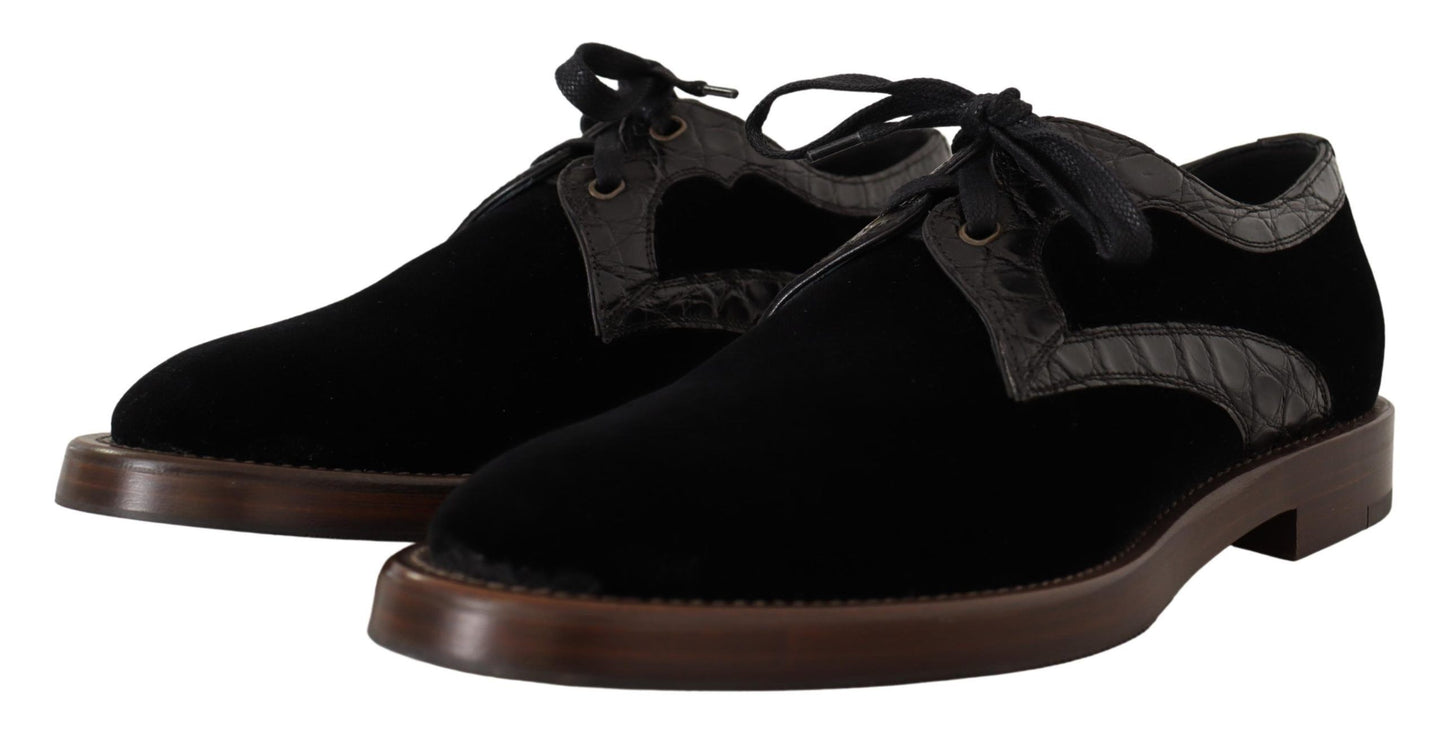 Dolce & Gabbana – Schwarze Samtschuhe aus exotischem Leder