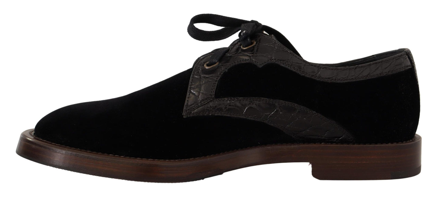 Dolce & Gabbana – Schwarze Samtschuhe aus exotischem Leder