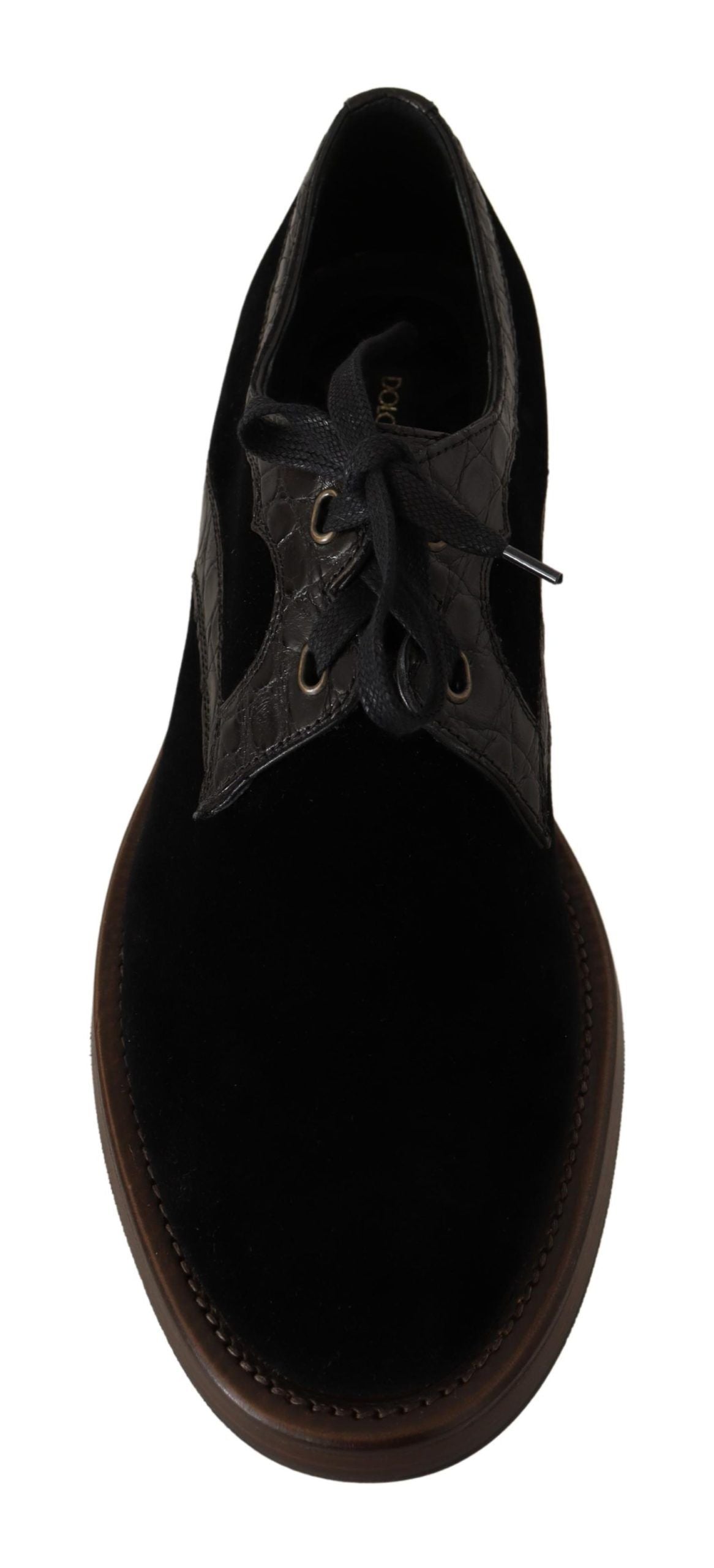 Dolce & Gabbana – Schwarze Samtschuhe aus exotischem Leder