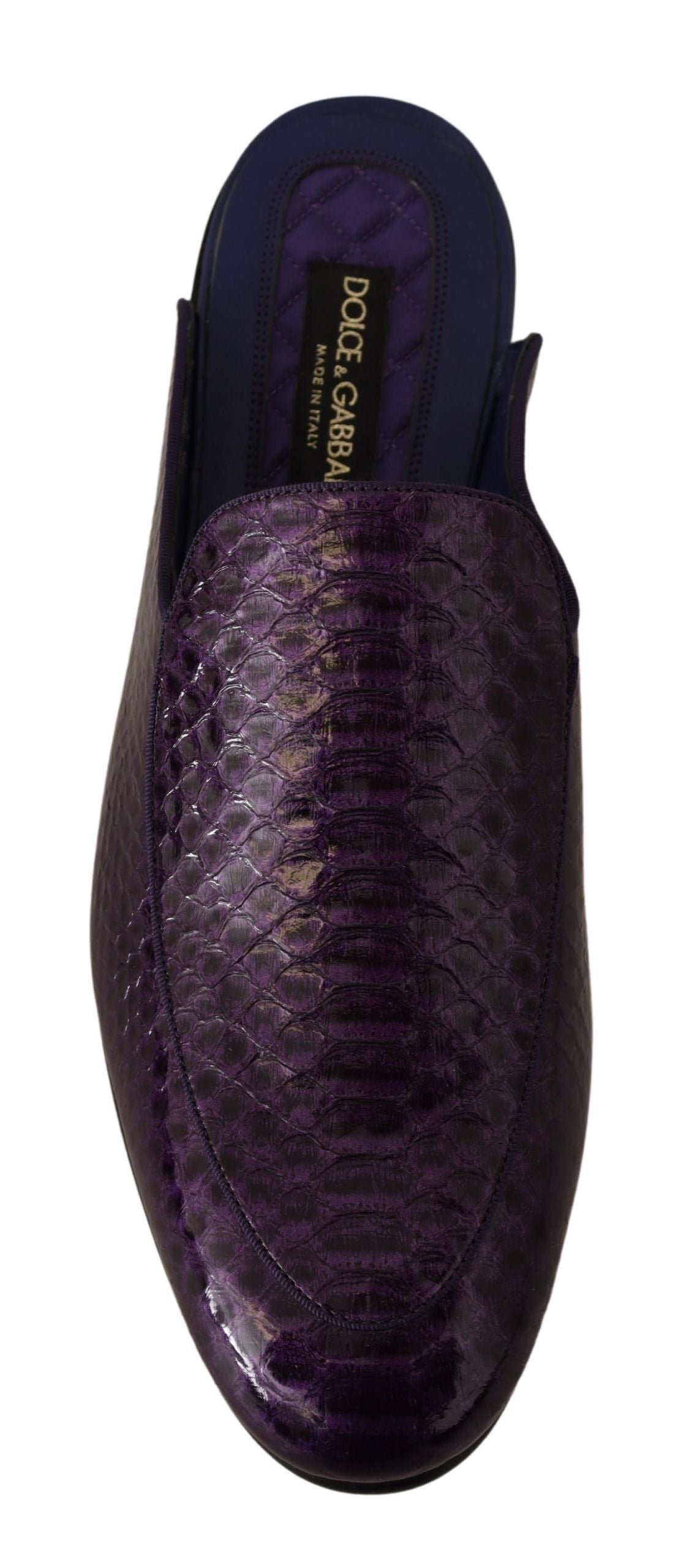 Dolce & Gabbana – Flache Slides aus exotischem Leder in Lila