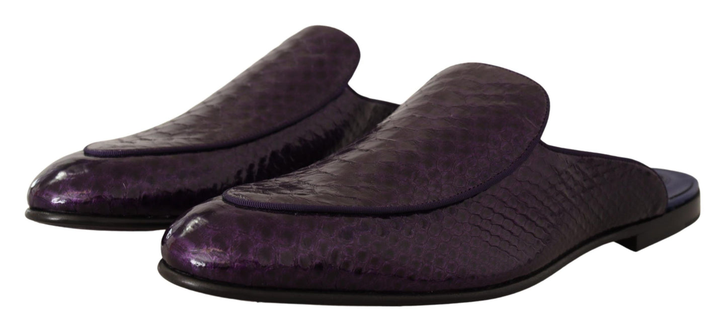 Dolce & Gabbana – Flache Slides aus exotischem Leder in Lila
