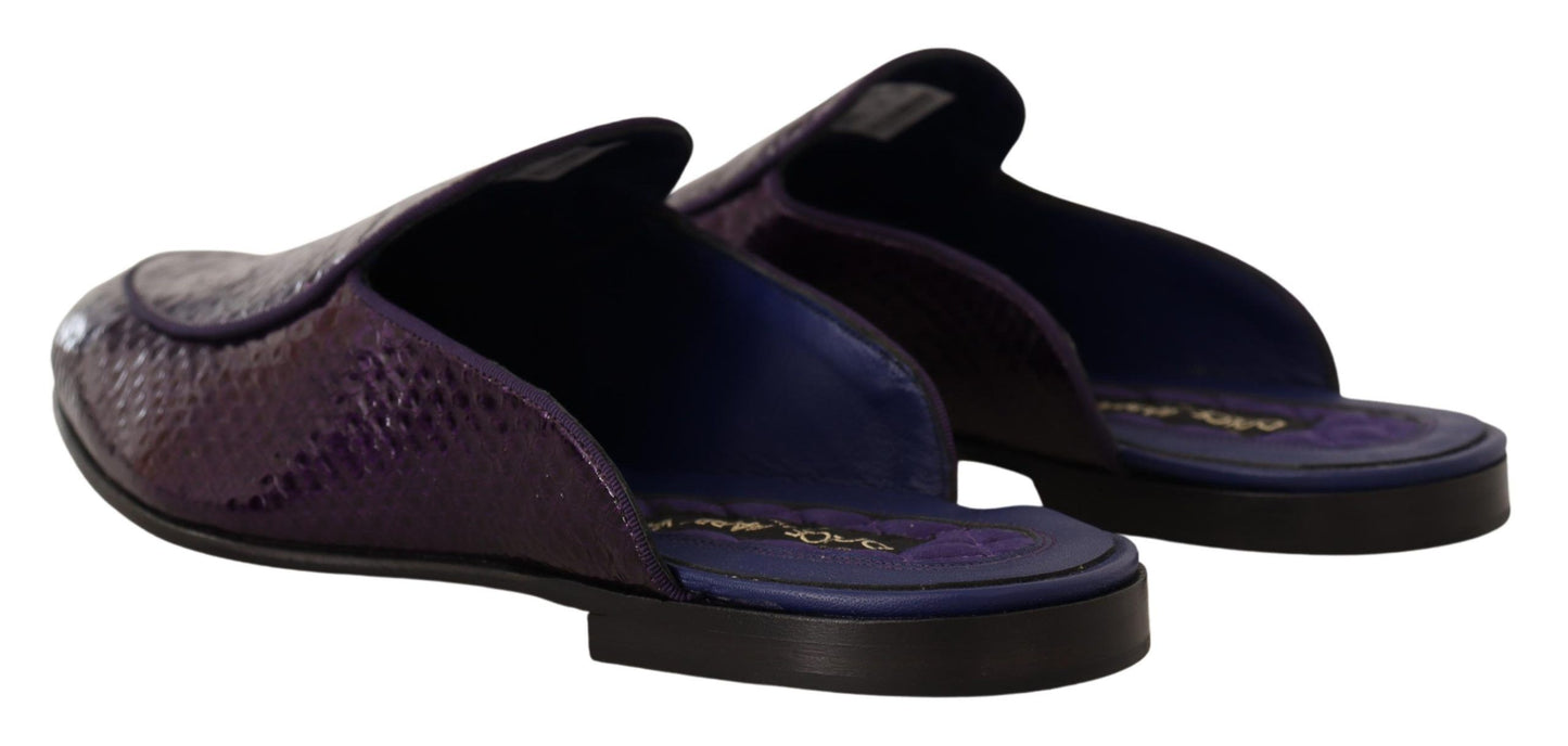Dolce & Gabbana – Flache Slides aus exotischem Leder in Lila