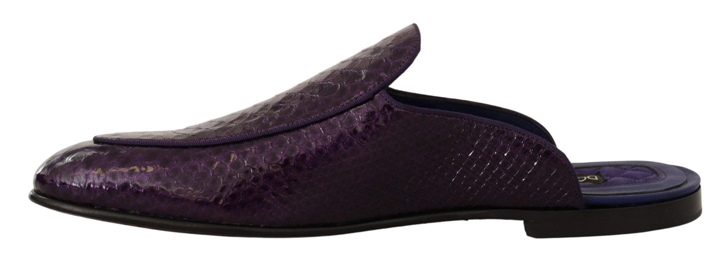 Dolce & Gabbana – Flache Slides aus exotischem Leder in Lila