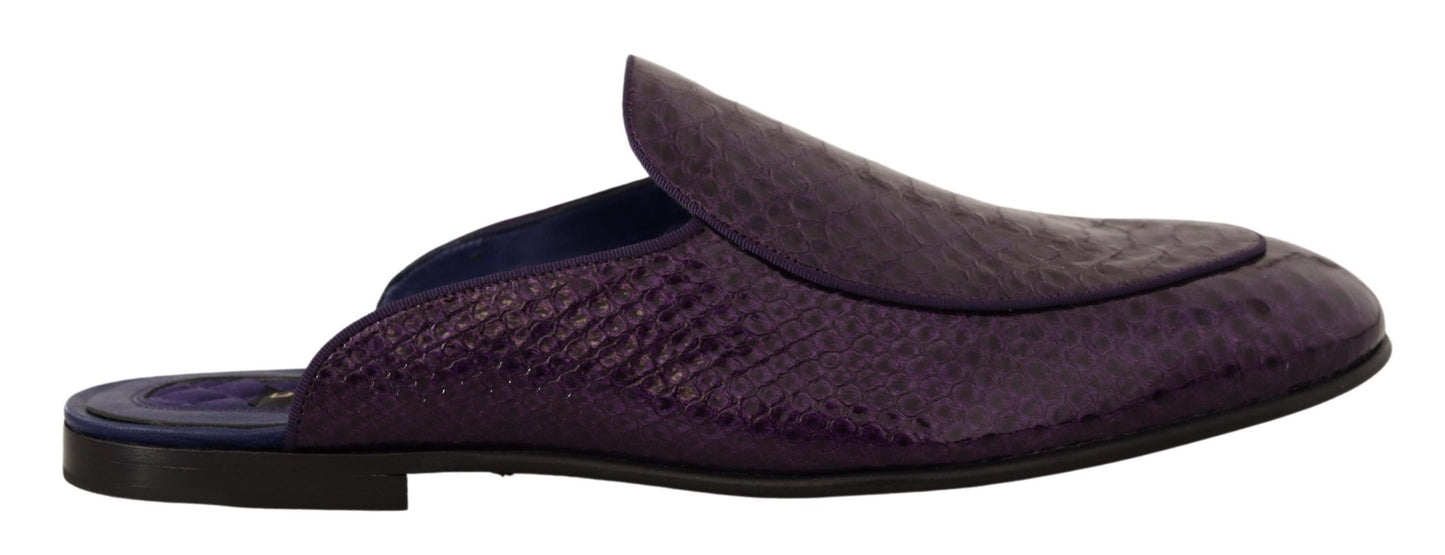 Dolce & Gabbana – Flache Slides aus exotischem Leder in Lila