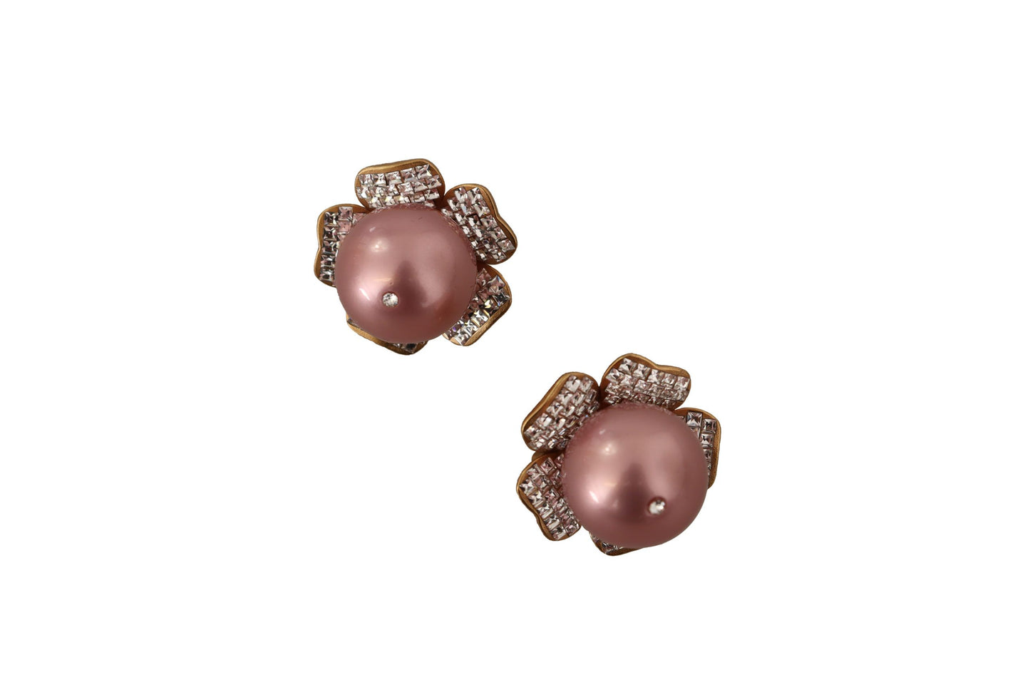 Dolce & Gabbana – Goldfarbene Maxi-Ohrclips mit Kunstperlen und Blumenmuster