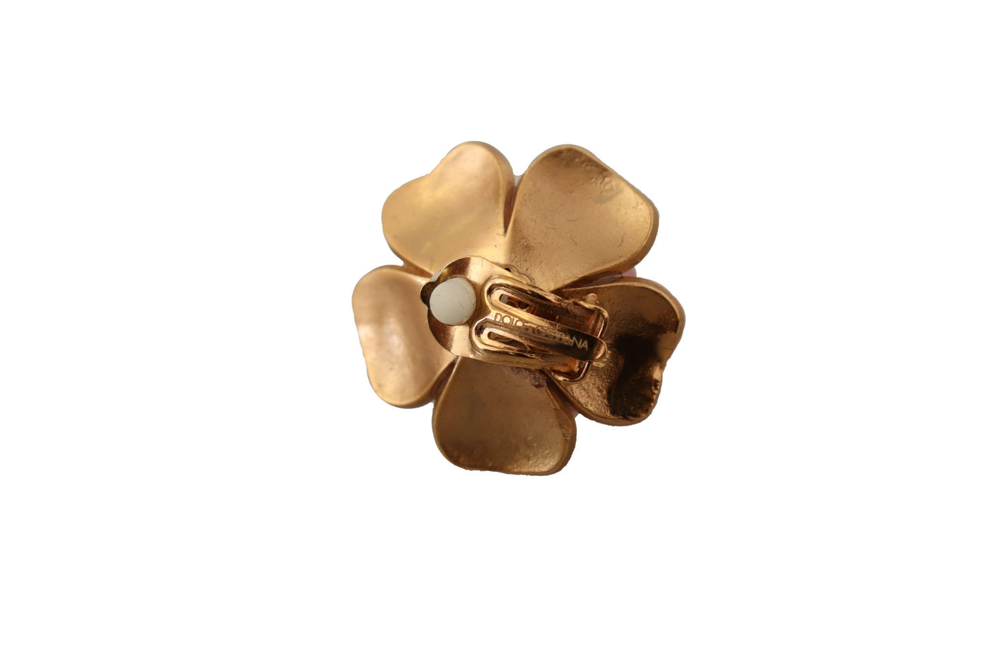 Dolce & Gabbana – Goldfarbene Maxi-Ohrclips mit Kunstperlen und Blumenmuster