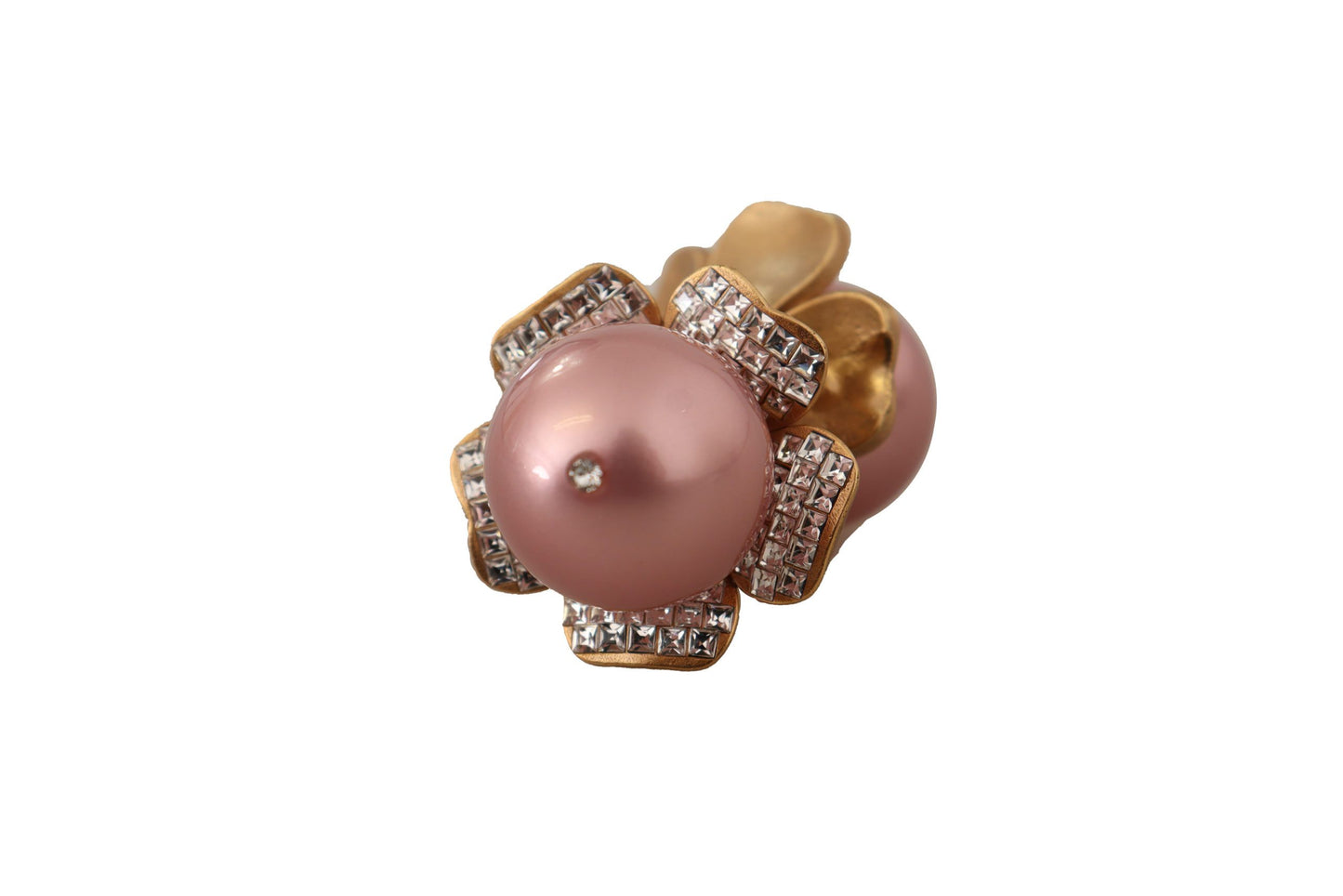 Dolce & Gabbana – Goldfarbene Maxi-Ohrclips mit Kunstperlen und Blumenmuster