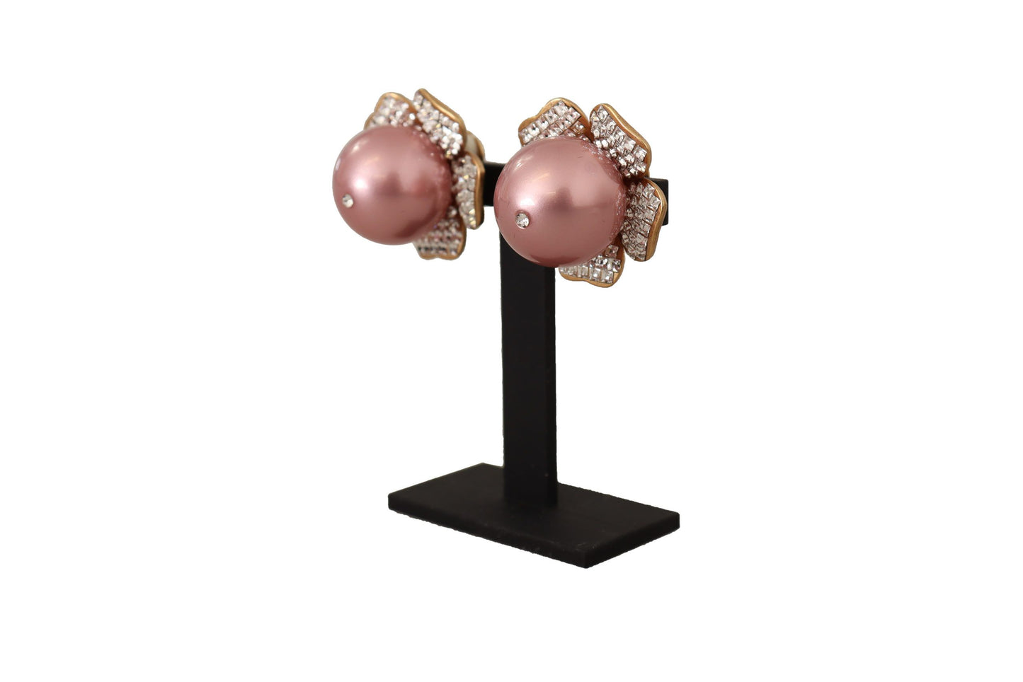 Dolce & Gabbana – Goldfarbene Maxi-Ohrclips mit Kunstperlen und Blumenmuster