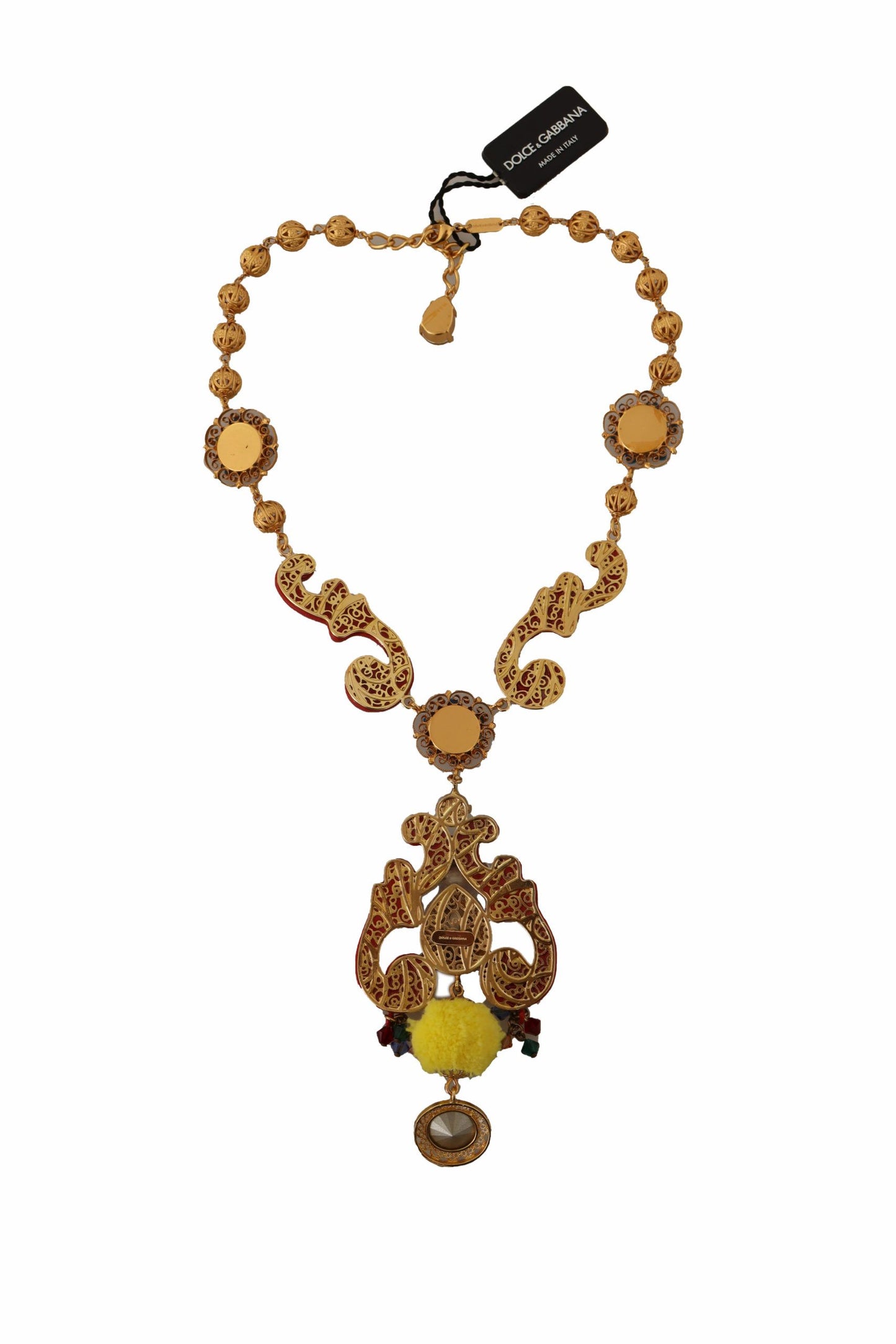 Dolce & Gabbana – Carretto Sicily – Statement-Kettenhalskette aus goldenem Messing mit Kristallen
