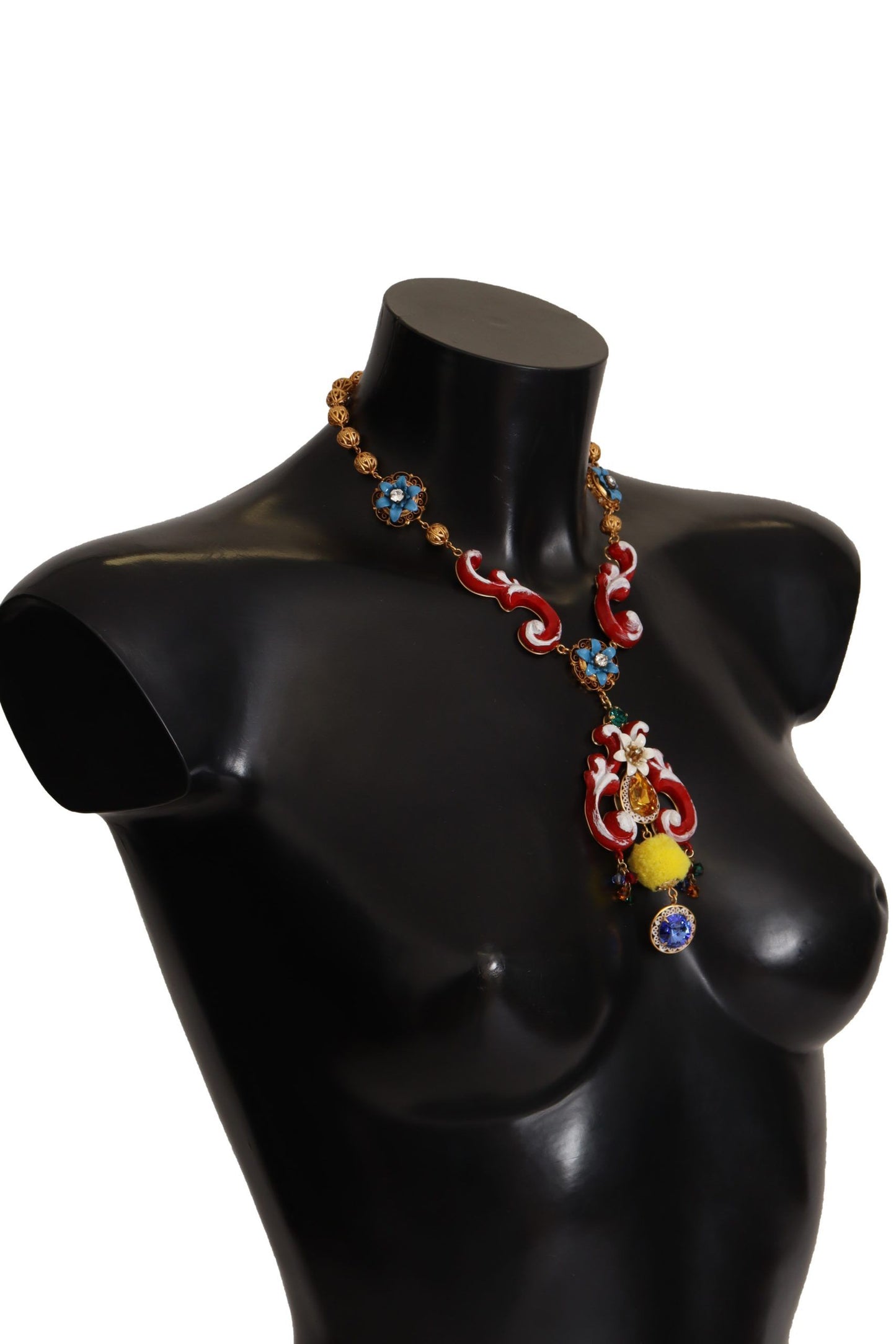 Dolce & Gabbana – Carretto Sicily – Statement-Kettenhalskette aus goldenem Messing mit Kristallen