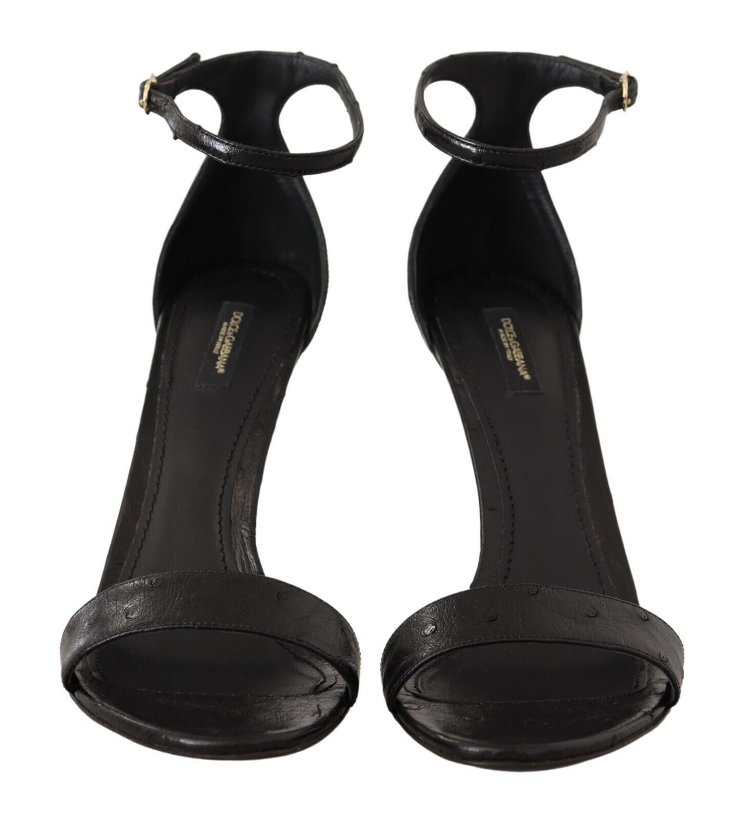 Dolce & Gabbana Schwarze Straußenleder-Sandalen mit Knöchelriemen