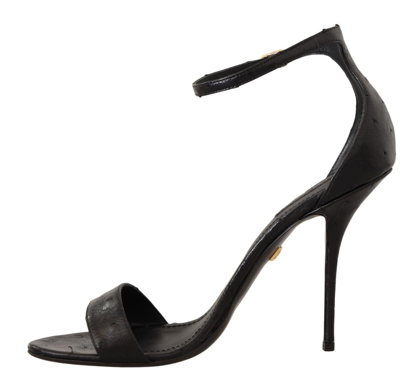 Dolce & Gabbana Schwarze Straußenleder-Sandalen mit Knöchelriemen