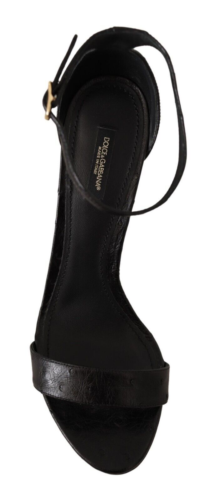Dolce & Gabbana Schwarze Straußenleder-Sandalen mit Knöchelriemen
