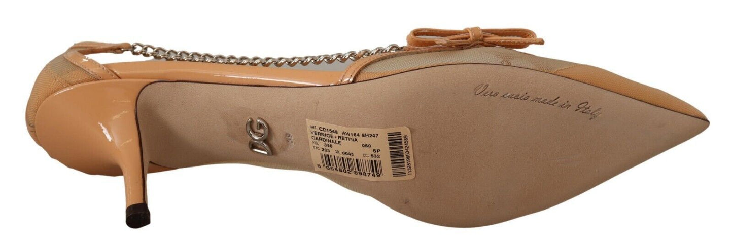 Dolce & Gabbana Peach Mesh Leder Ketten Heels Pumps Schuhe