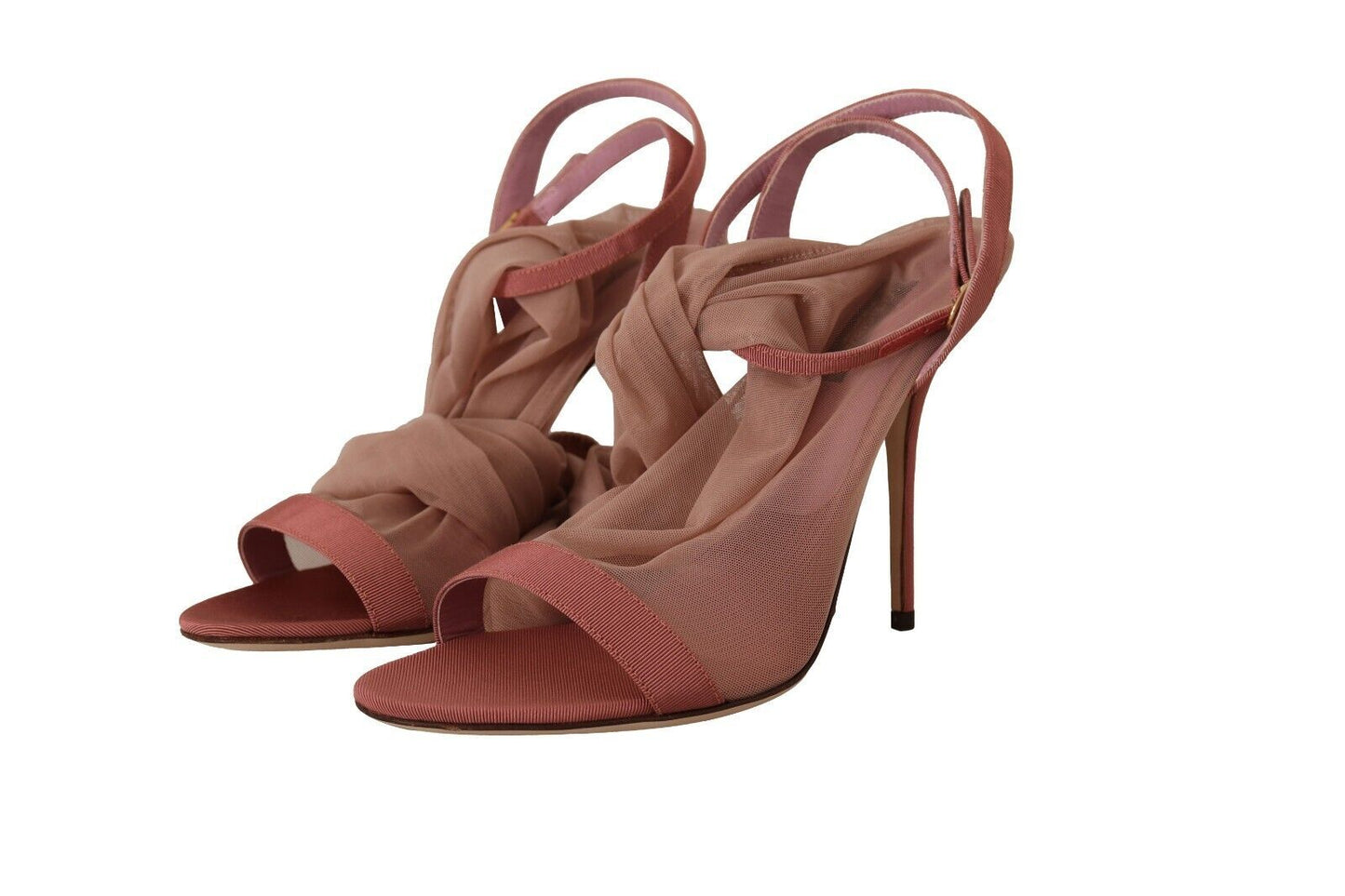 Dolce & Gabbana – Sandalen mit Knöchelriemen aus Stretch-Tüll in Rosa