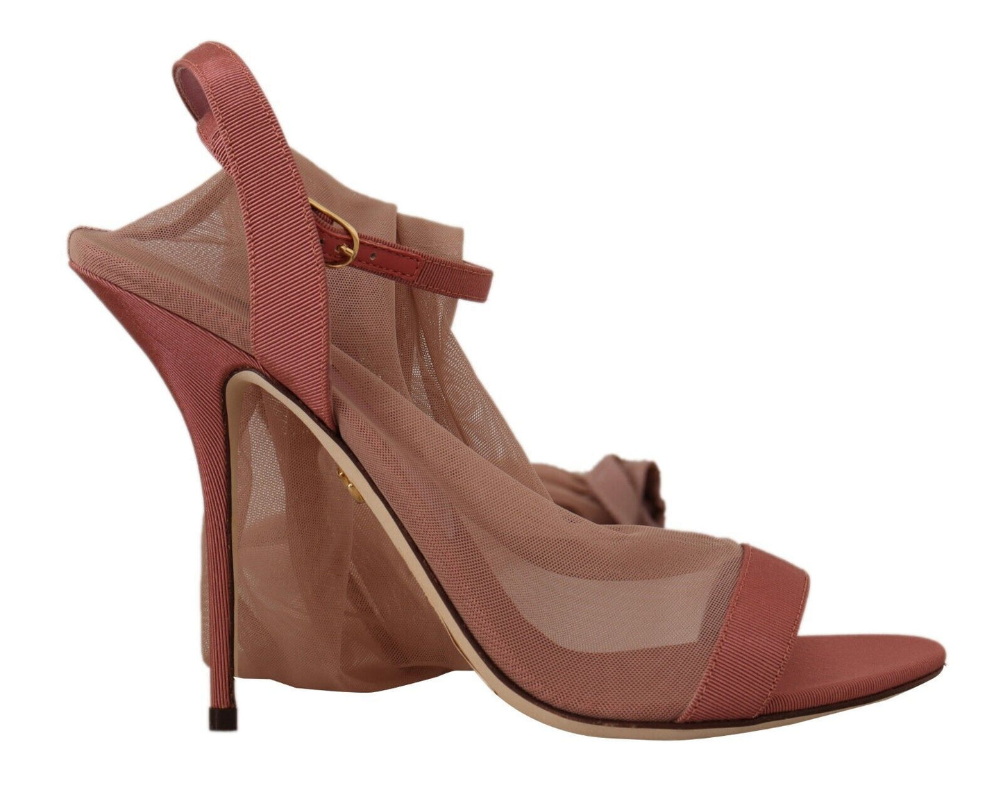Dolce & Gabbana – Sandalen mit Knöchelriemen aus Stretch-Tüll in Rosa