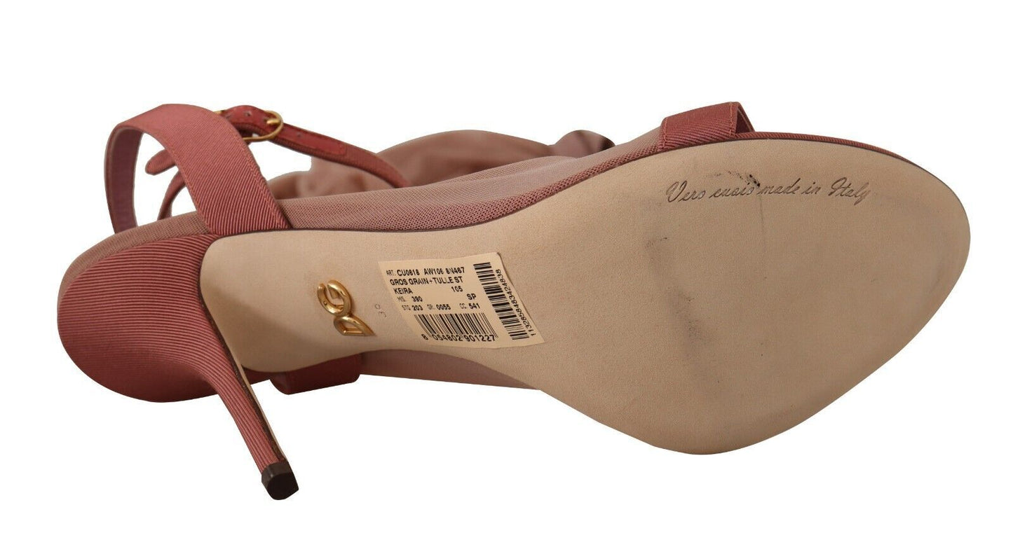 Dolce & Gabbana – Sandalen mit Knöchelriemen aus Stretch-Tüll in Rosa