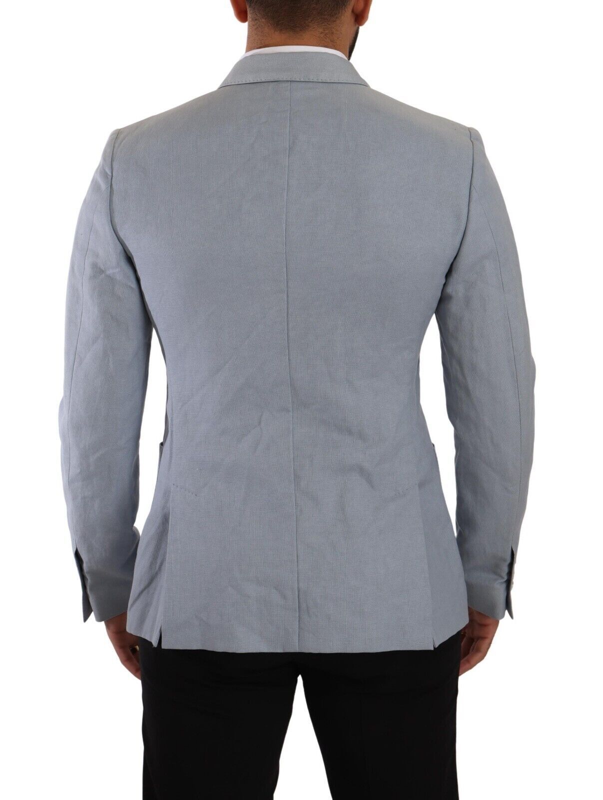 Dolce & Gabbana – Blauer Slim Fit-Jackenmantel aus Baumwollleinen