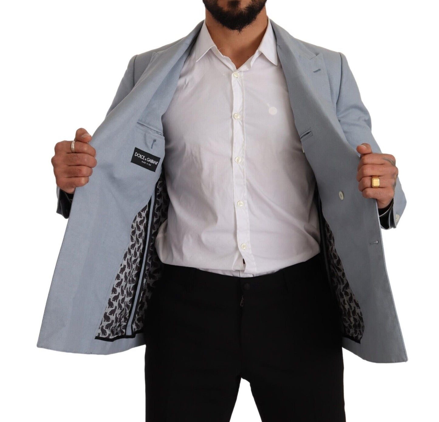 Dolce & Gabbana – Blauer Slim Fit-Jackenmantel aus Baumwollleinen