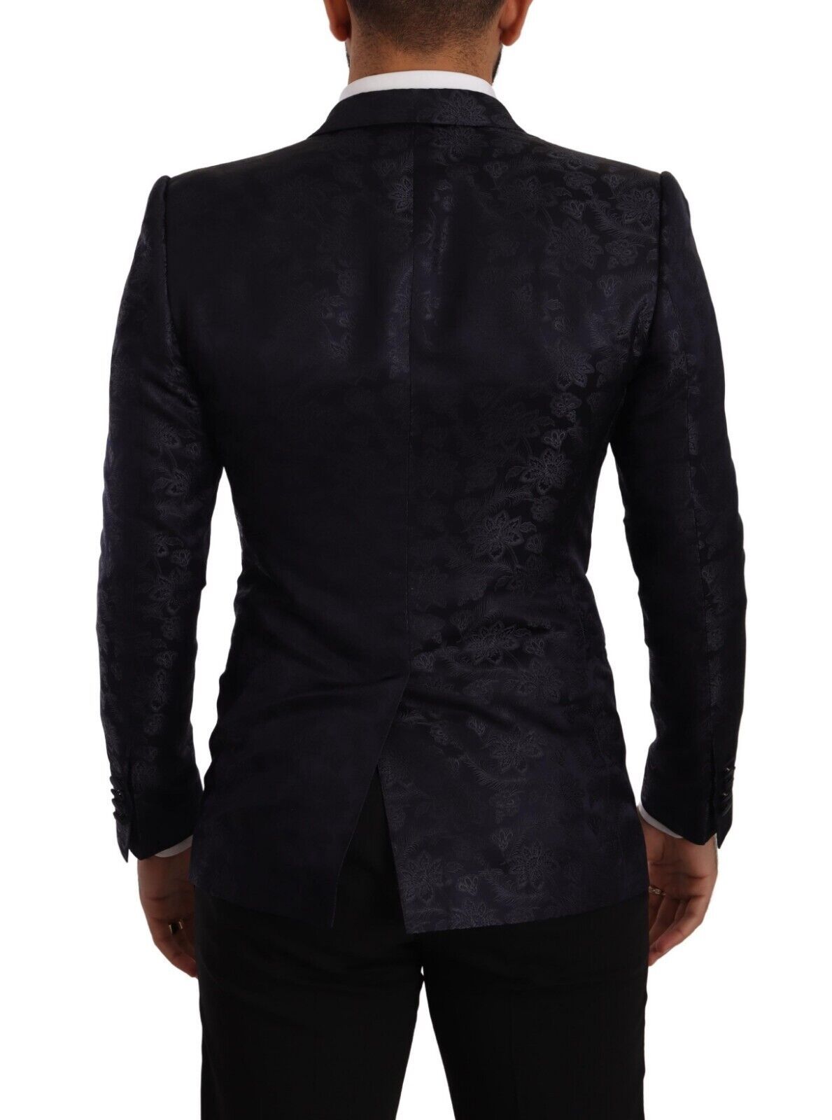 Dolce & Gabbana Blauer Jacquard-Seidenmantel mit Blumenmuster MARTINI Blazer