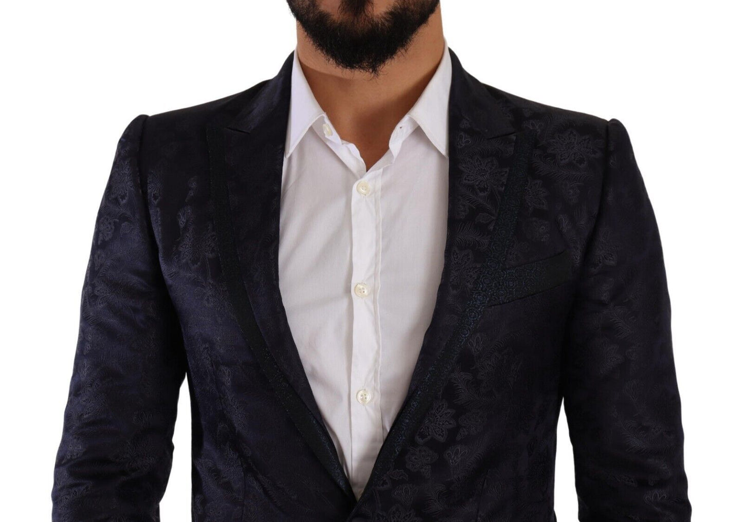 Dolce & Gabbana Blauer Jacquard-Seidenmantel mit Blumenmuster MARTINI Blazer