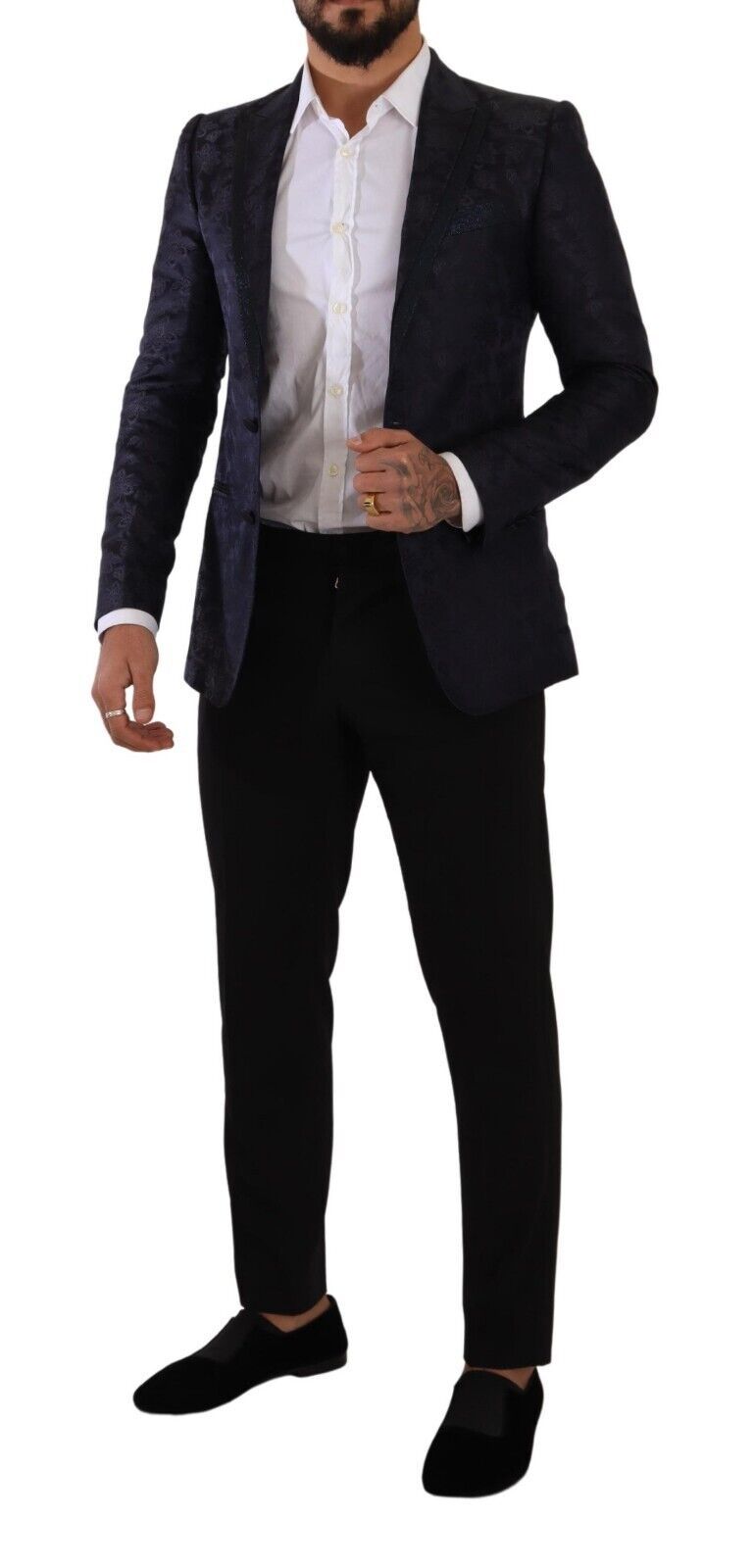 Dolce & Gabbana Blauer Jacquard-Seidenmantel mit Blumenmuster MARTINI Blazer