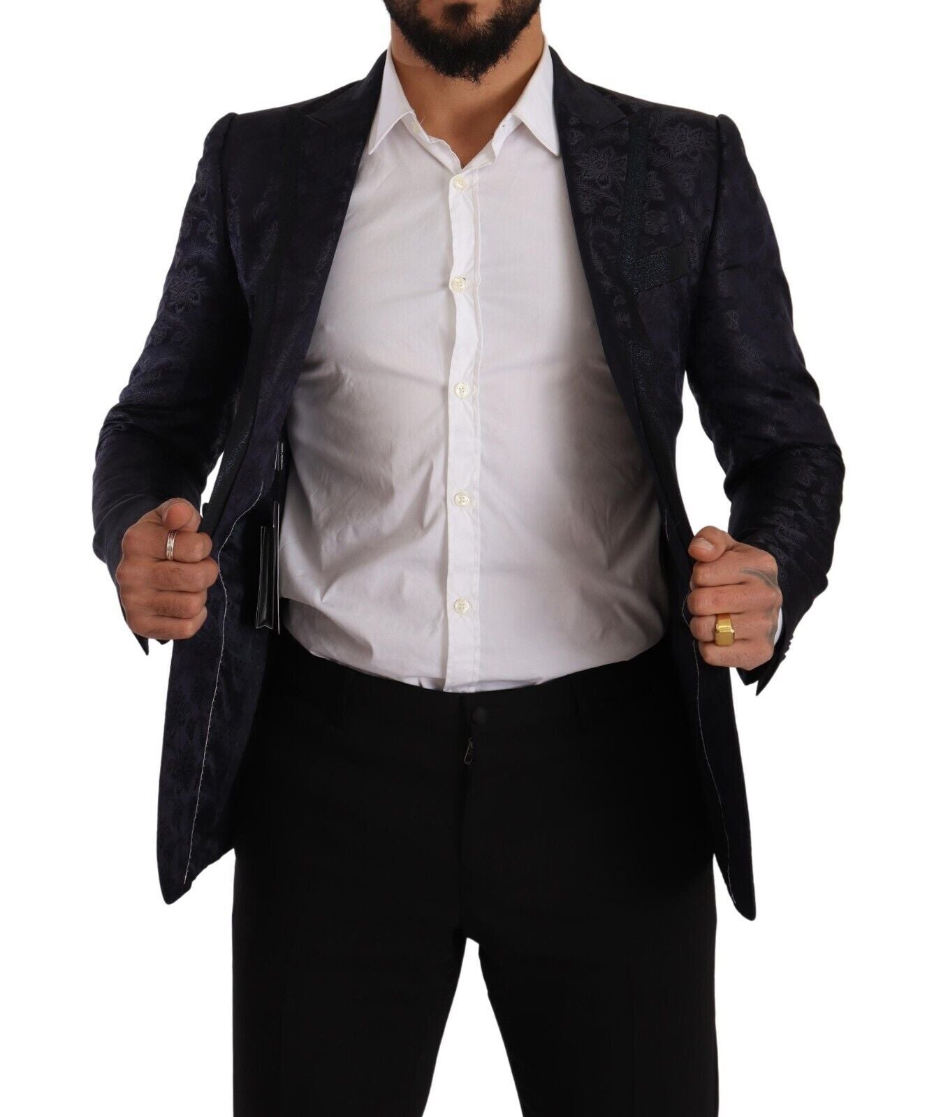 Dolce & Gabbana Blauer Jacquard-Seidenmantel mit Blumenmuster MARTINI Blazer