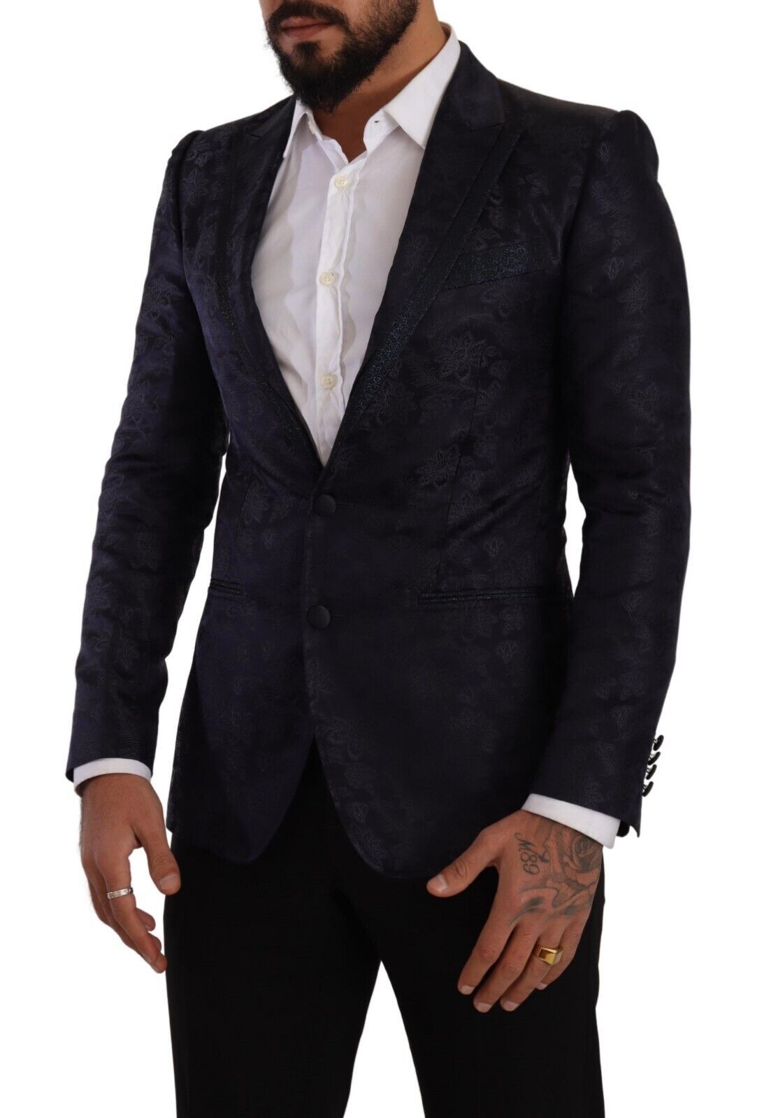 Dolce & Gabbana Blauer Jacquard-Seidenmantel mit Blumenmuster MARTINI Blazer