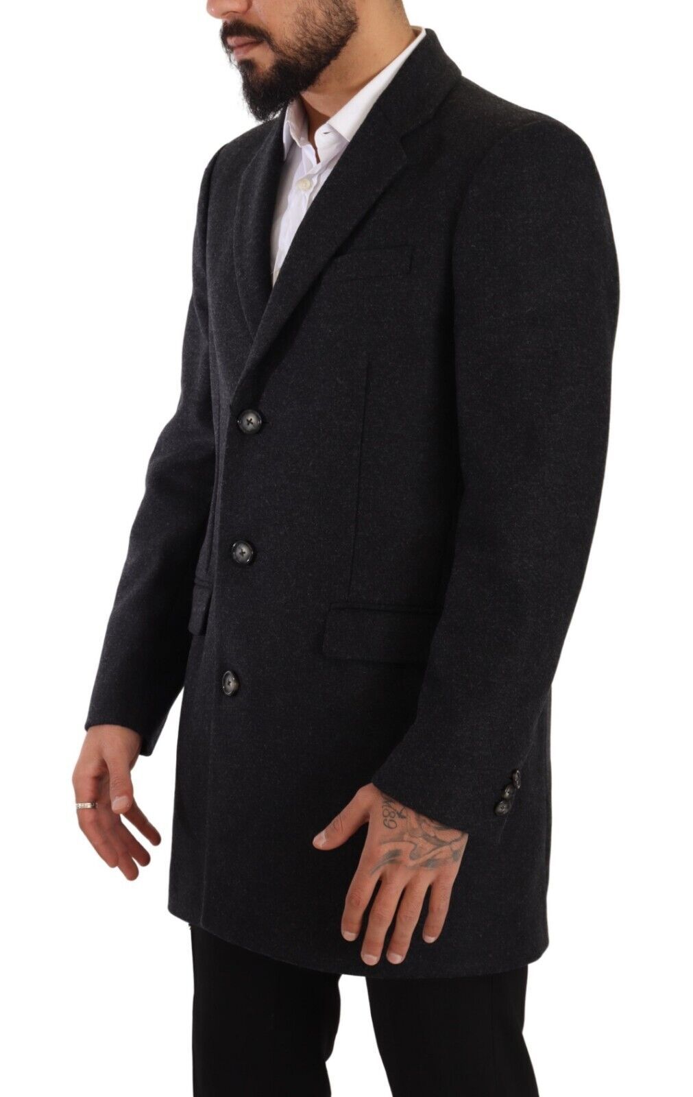 Dolce & Gabbana – Trenchcoat aus dunkelgrauer Wolle für Herren