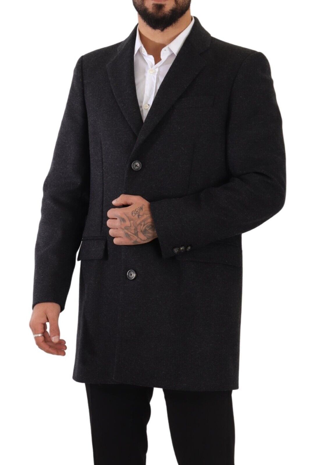 Dolce & Gabbana – Trenchcoat aus dunkelgrauer Wolle für Herren