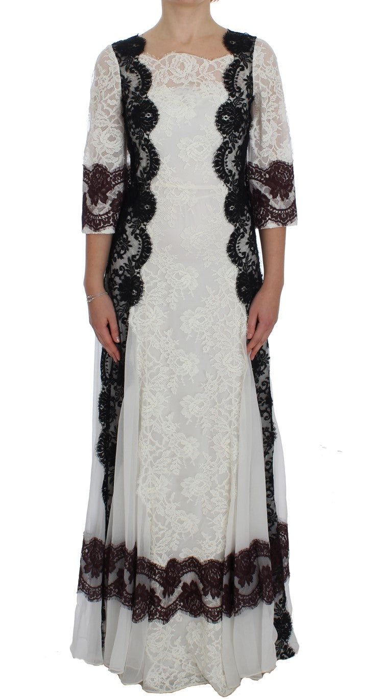 Dolce & Gabbana – Langes Abendkleid aus weißer Blumenspitze