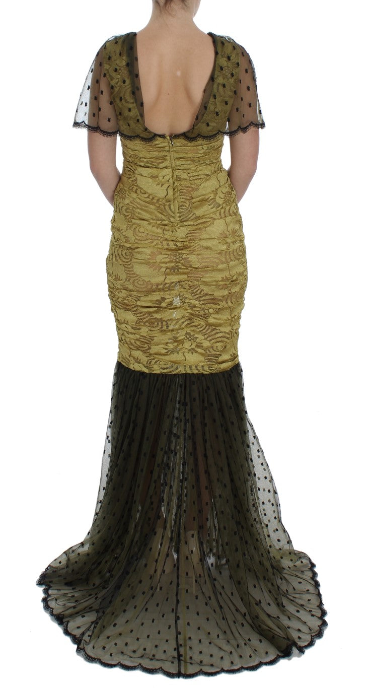 Dolce & Gabbana Gelb-Schwarzes Ricamo-Kleid aus floraler Spitze