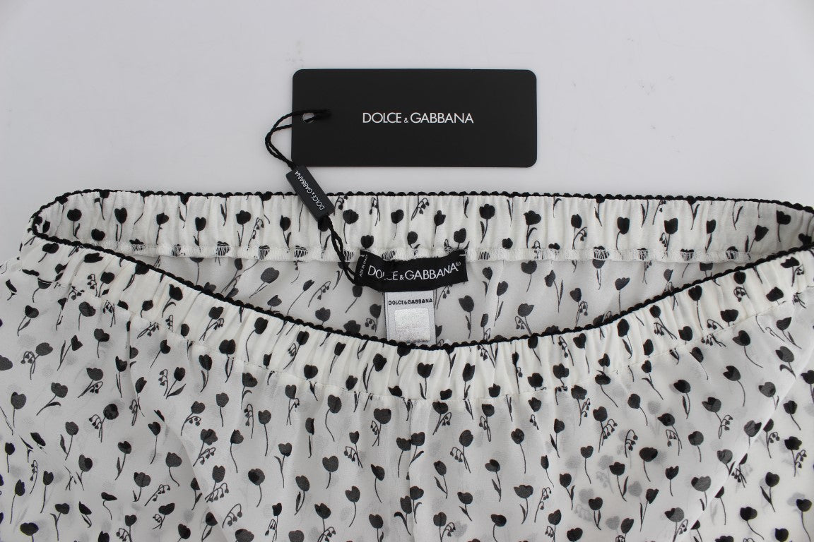 Dolce & Gabbana – Nachtwäsche-Shorts aus Seide mit Blumenspitze in Weiß und Schwarz