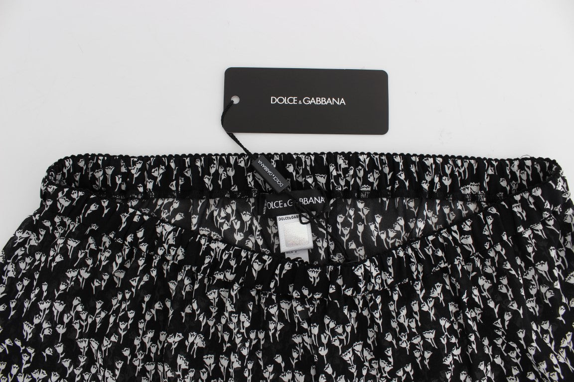 Dolce & Gabbana – Nachtwäsche-Shorts aus Seide mit Blumenspitze in Schwarz und Weiß
