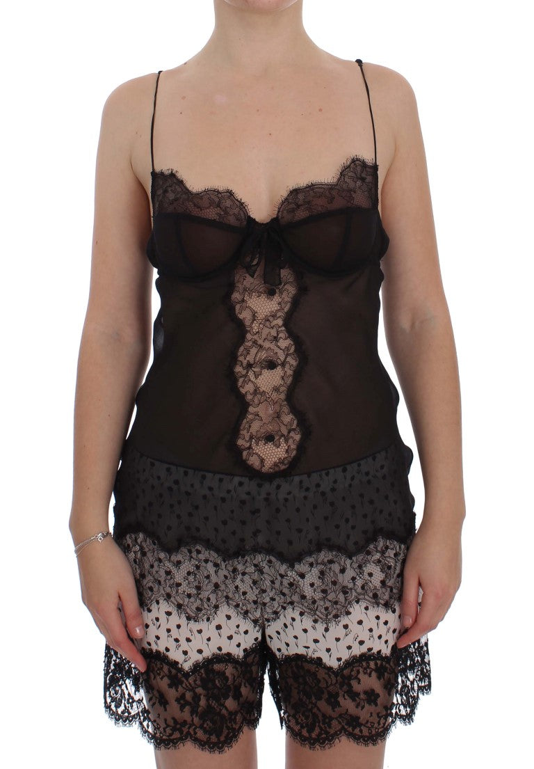 Dolce & Gabbana – Schwarzes Babydoll-Dessous-Oberteil aus Seidenspitze