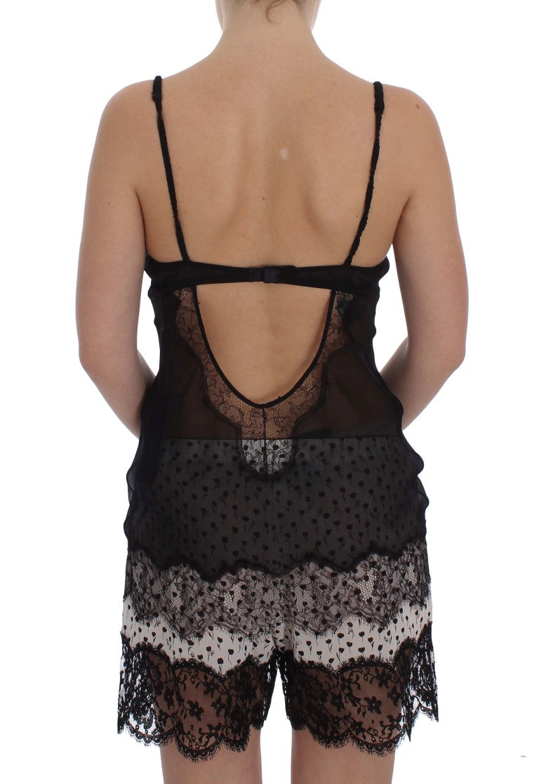Dolce & Gabbana – Schwarzes Babydoll-Dessous-Oberteil aus Seidenspitze