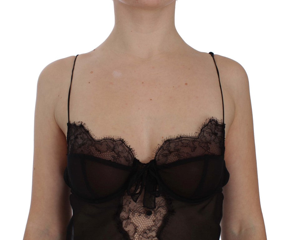Dolce & Gabbana – Schwarzes Babydoll-Dessous-Oberteil aus Seidenspitze