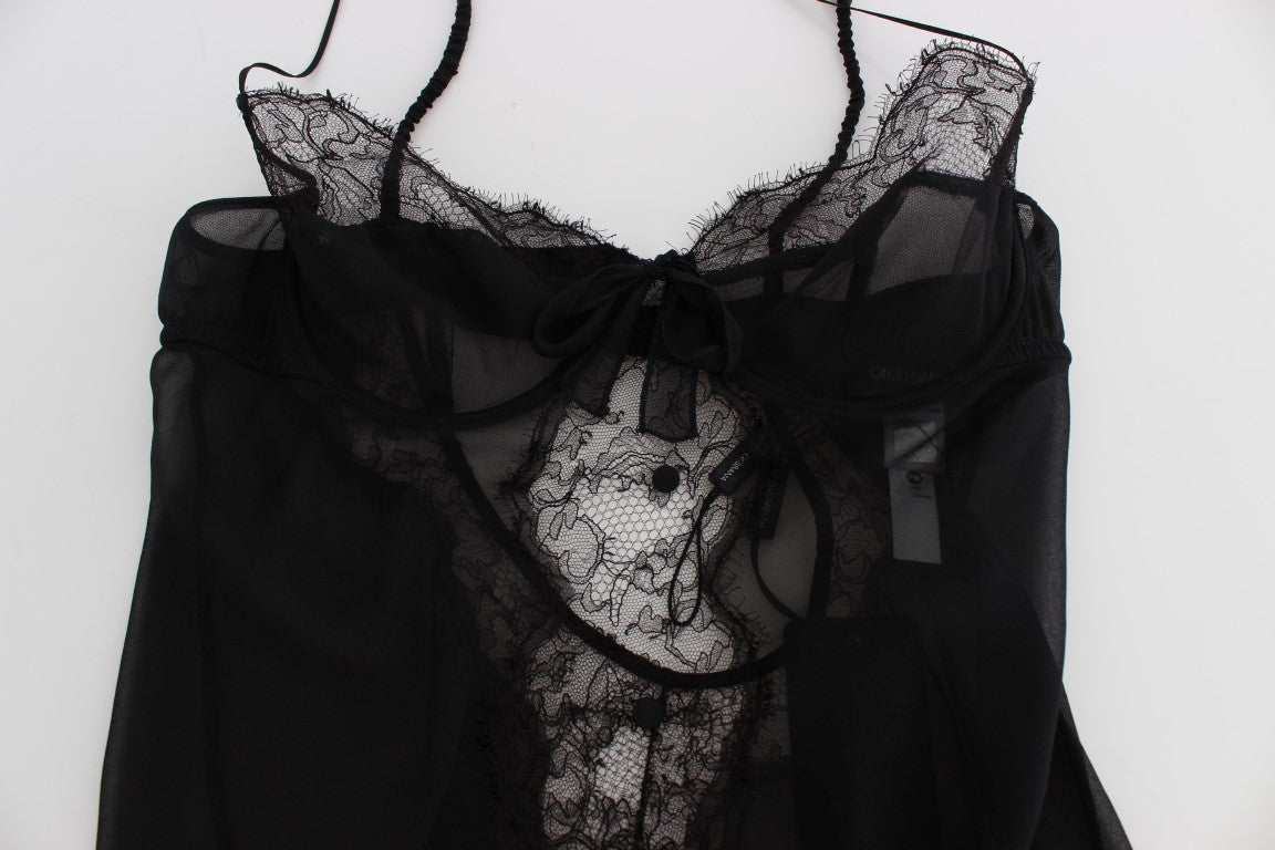 Dolce & Gabbana – Schwarzes Babydoll-Dessous-Oberteil aus Seidenspitze