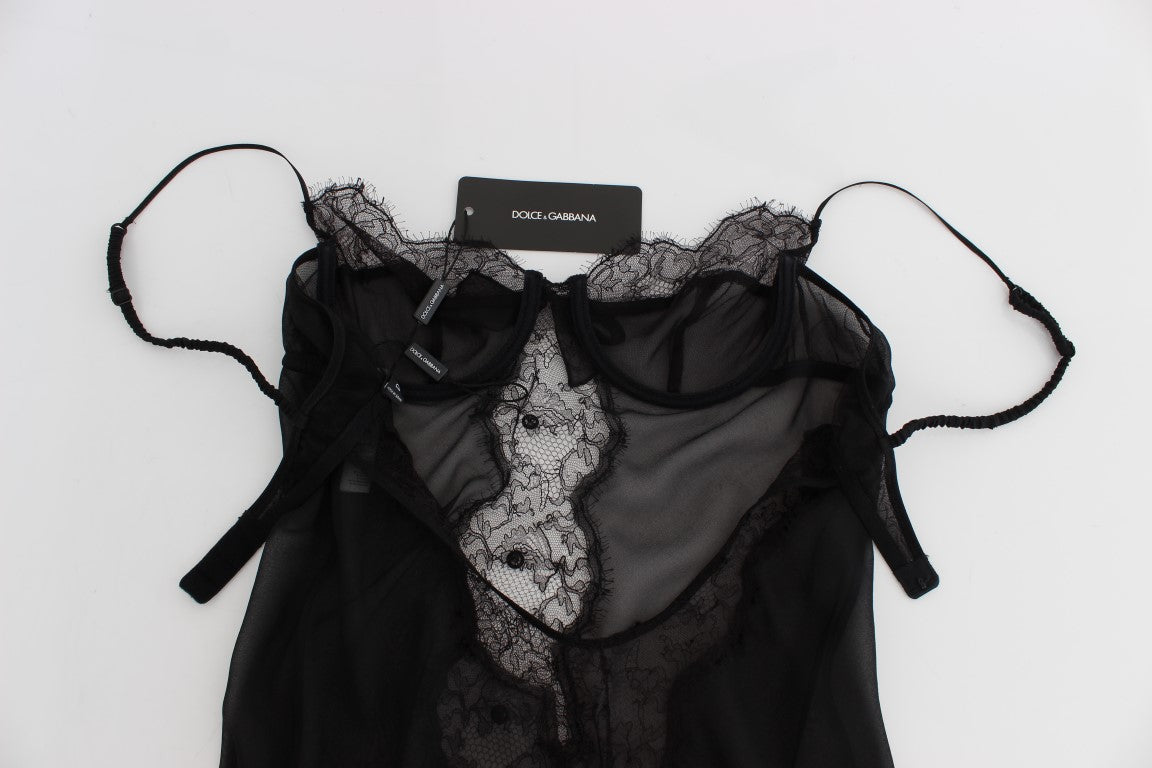 Dolce & Gabbana – Schwarzes Babydoll-Dessous-Oberteil aus Seidenspitze