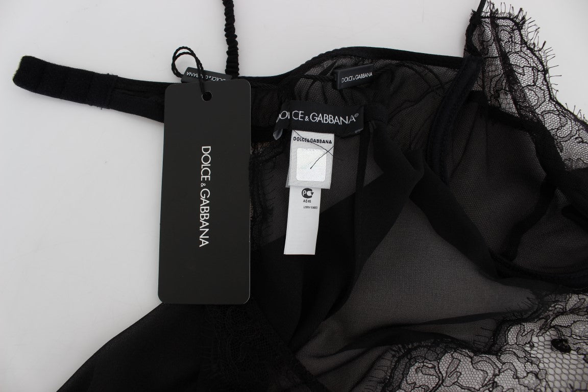 Dolce & Gabbana – Schwarzes Babydoll-Dessous-Oberteil aus Seidenspitze