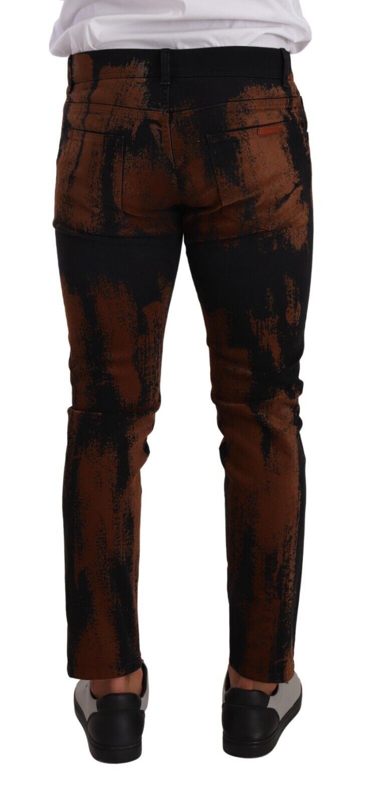 Dolce & Gabbana – Skinny-Jeans aus Baumwolle in Schwarz und Braun mit Batikmuster