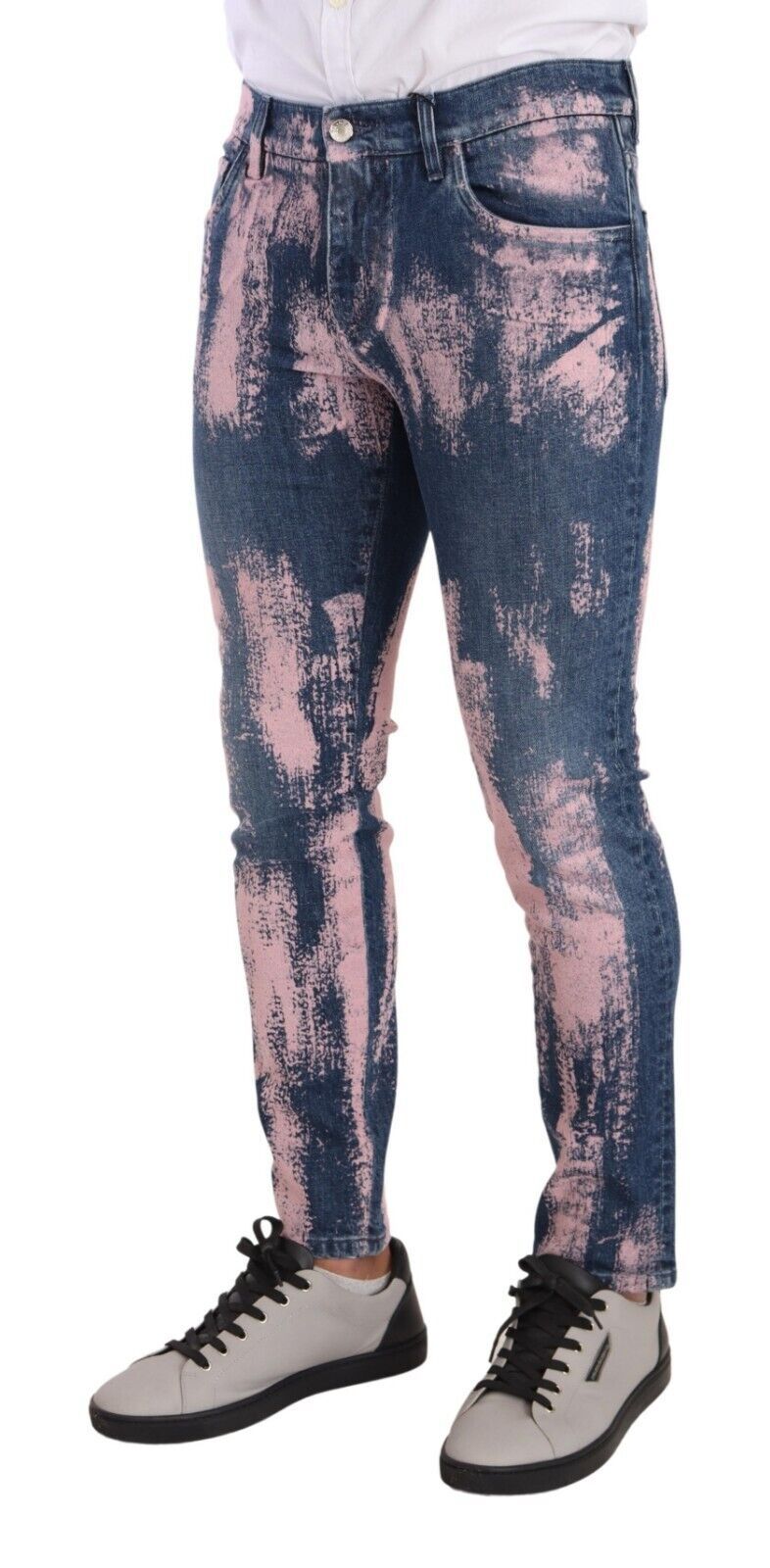 Dolce & Gabbana – Skinny-Jeans aus Baumwolle in Blau und Rosa mit Batikmuster